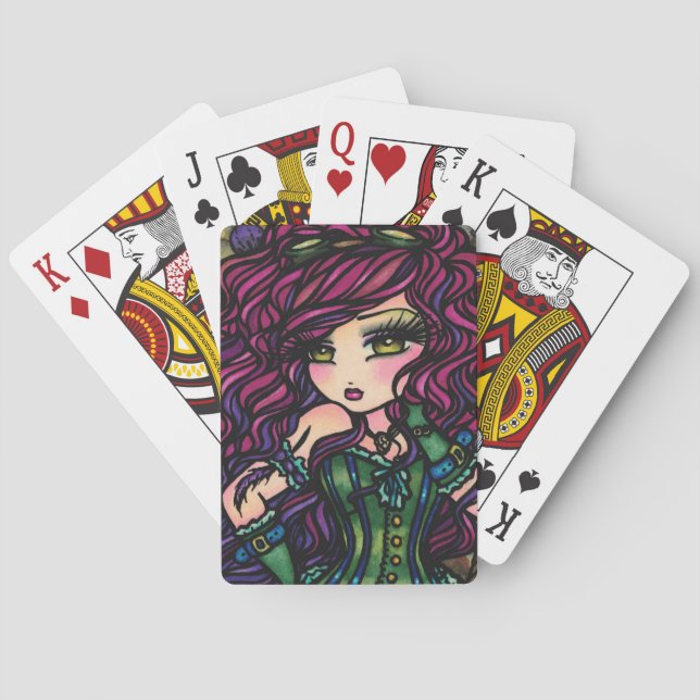 Steampunk Feather Goggle Girl Art Playing Cards (Back)