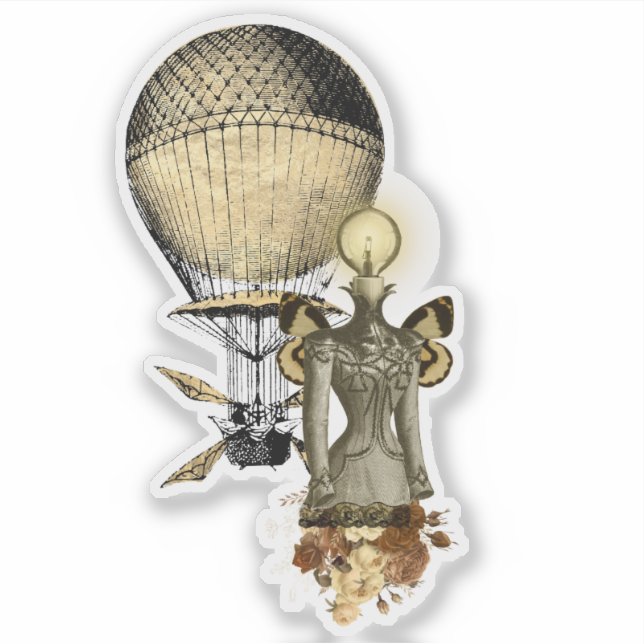 Steampunk Female Bust and Flying Machine Sticker (Front)
