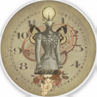 Steampunk Female Bust Collage Medallion Sticker