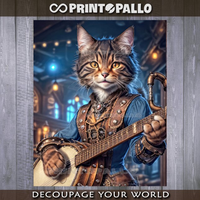 Steampunk female cat playing banjo -  tissue paper (Creator Uploaded)
