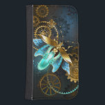 Steampunk Firefly Galaxy S4 Wallet Case<br><div class="desc">Steampunk firefly with blue transparent wings and green light bulb on worn,  brown,  textured background. Steampunk style.</div>