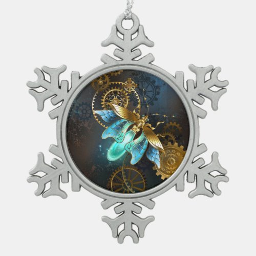 Steampunk Firefly Snowflake Pewter Christmas Ornament
