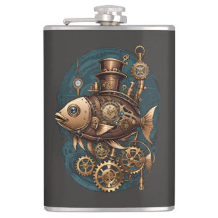 Steampunk Fish Vintage Retro Style Flask