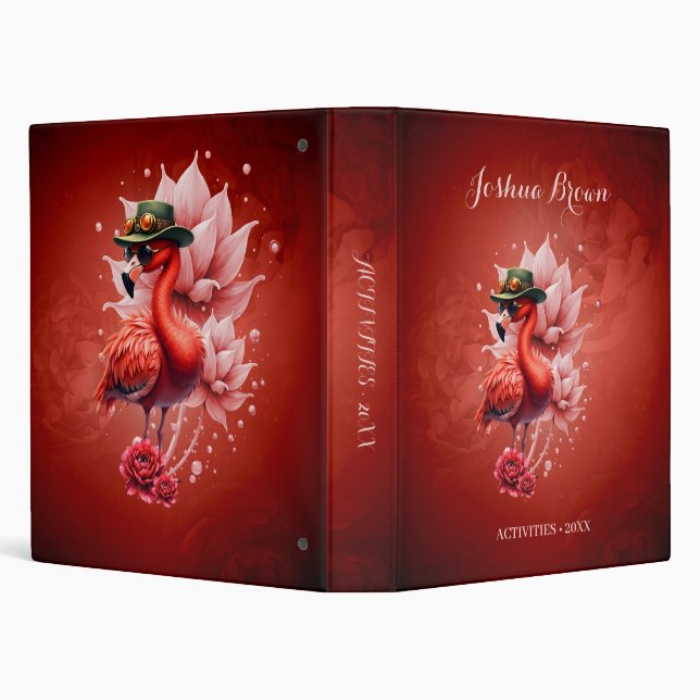 Steampunk Flamingo – Fantasy Digital Artwork  3 Ring Binder (Background)