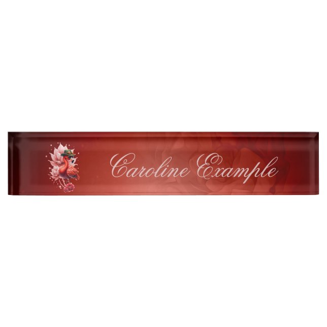 Steampunk Flamingo – Fantasy Digital Artwork  Desk Name Plate (Front)