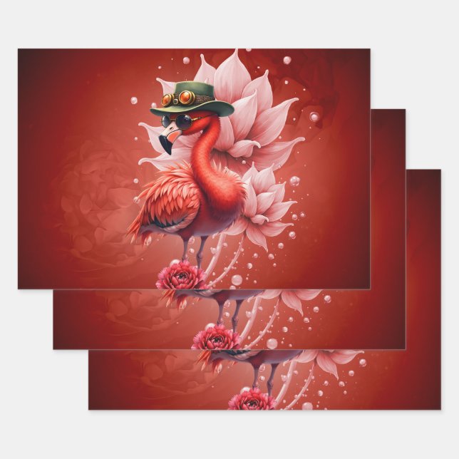 Steampunk Flamingo – Fantasy Digital Artwork  Wrapping Paper Sheets (Set)