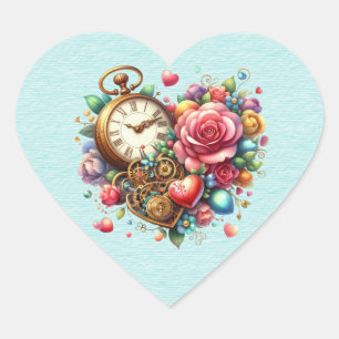 Steampunk Floral Bouquet Heart Heart Sticker