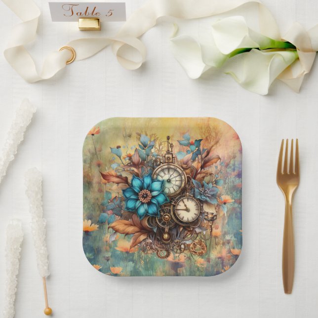 Steampunk Floral Decorative Paper Plates (Wedding)