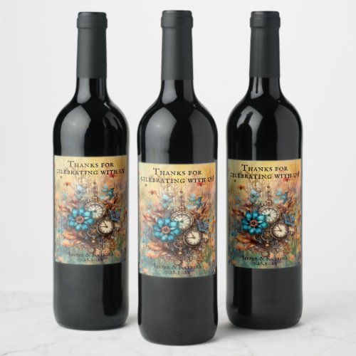 Steampunk Floral Decorative Wine Label