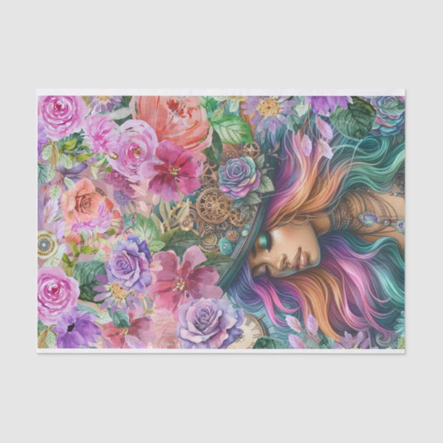 Steampunk Floral Dreams Tissue Paper (Front)