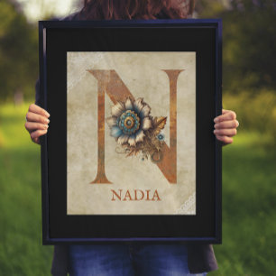 Steampunk Floral Letter N Poster