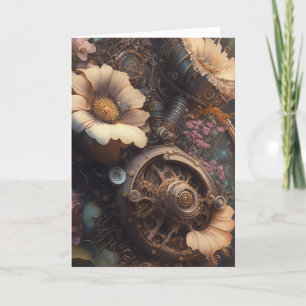 Steampunk Flowers Just Checking In Card