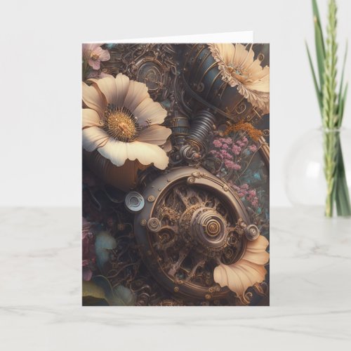 Steampunk Flowers  Just Checking In  Card