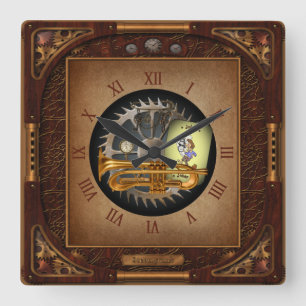 Steampunk Flumpet ~ Flügelhorn and Trumpet ~ Square Wall Clock