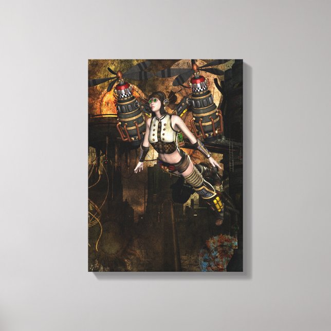 steampunk flying girl wrapped canvas print (Front)