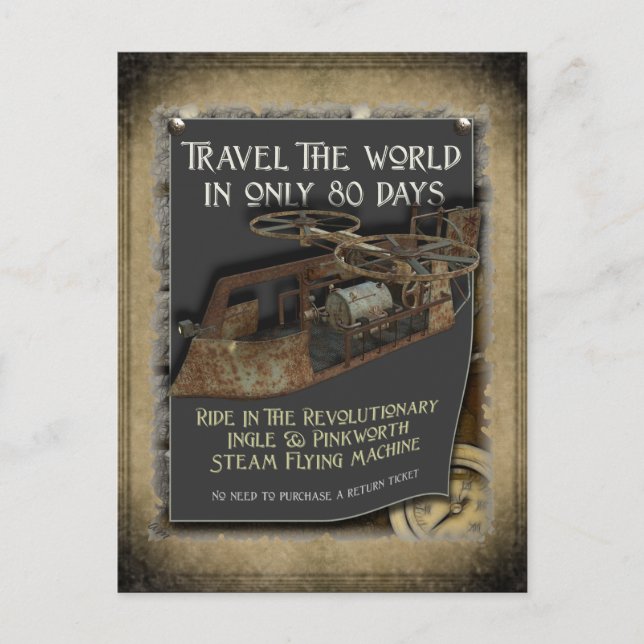 Steampunk Flying Machine Postcard (Front)