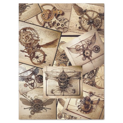 Steampunk Flying Machines collage 1 decoupage Tissue Paper