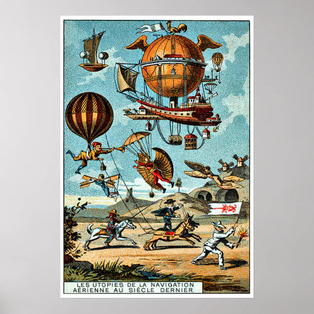 Steampunk flying machines, vintage illustration poster | Zazzle