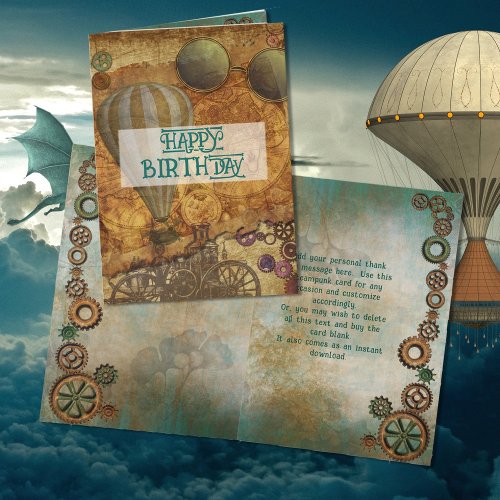 Steampunk Folded Thank You Message Card