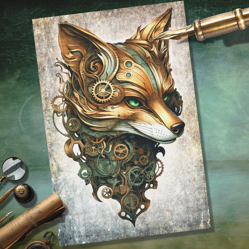 Steampunk Fox Portrait Decoupage Paper