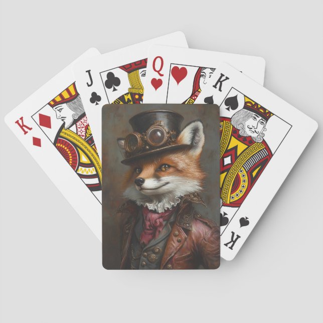 Steampunk Fox Wearing Goggles Poker Cards (Back)