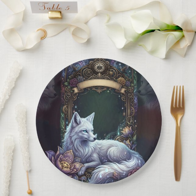 Steampunk Fox Wedding Frame.  Paper Plates (Wedding)