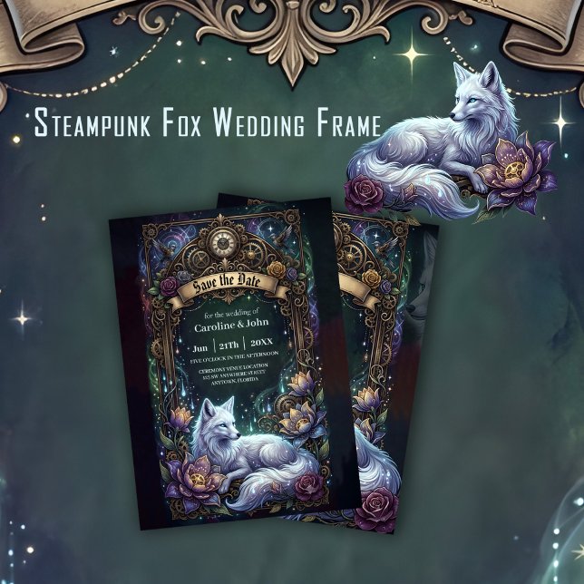Steampunk Fox Wedding Frame.  Save The Date (Creator Uploaded)