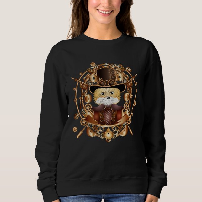 Steampunk fox with cylinder hat look sweatshirt (Front)