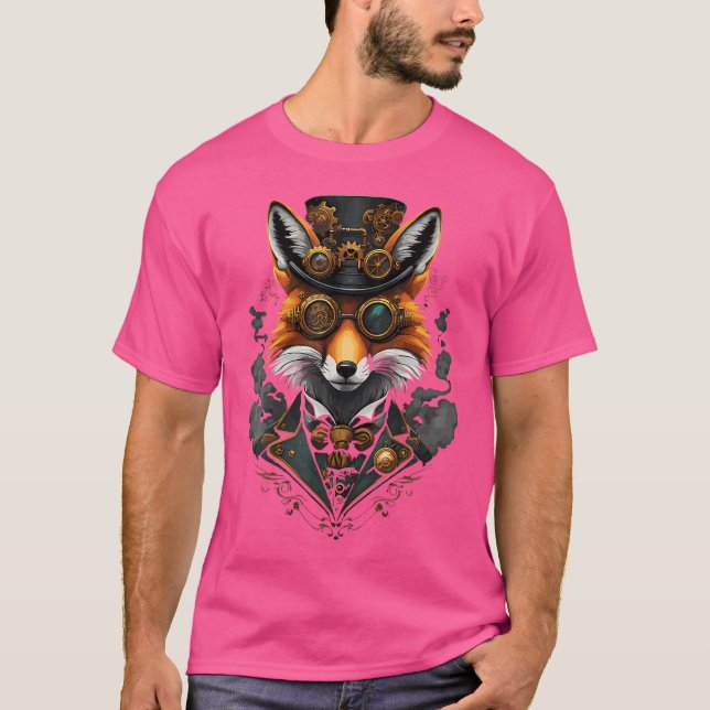 Steampunk Fox With Goggles And Gear Artwork T-Shirt (Front)