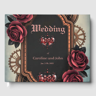 Steampunk Frame with Red Roses and Gears  Guest Book