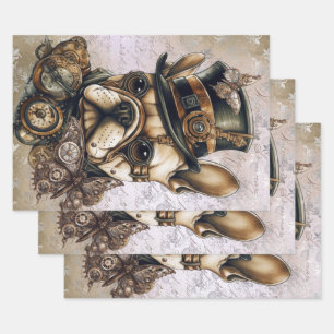 Steampunk French Bulldog Butterfly Decoupage Wrapping Paper Sheets