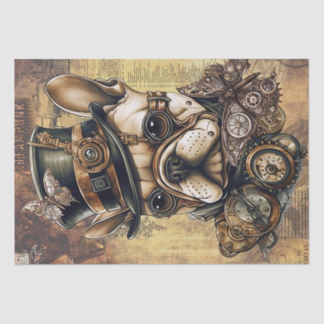 Steampunk French Bulldog Butterfly Tissue Paper (Front)