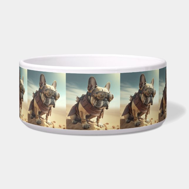 Steampunk French Bulldog With Goggles in Desert Bowl (Front)