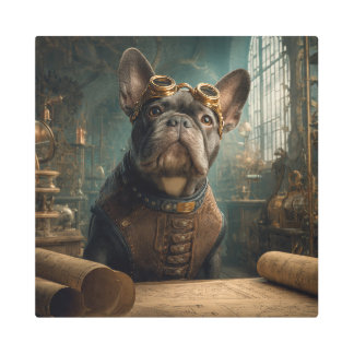 Steampunk Frenchie (Edition 2) - 16" x 16"  Metal Print