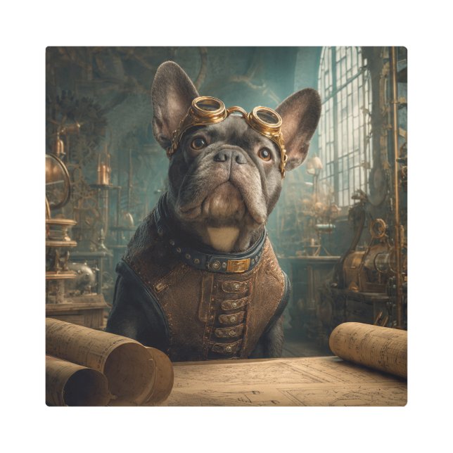 Steampunk Frenchie (Edition 2) - 16" x 16"  Metal Print (Front)