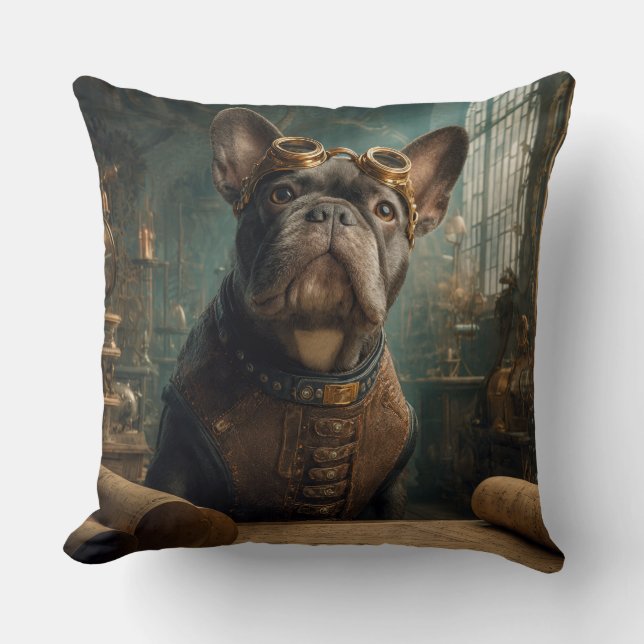 Steampunk Frenchie (Edition 2) - 20" x 20"  Throw Pillow (Front)