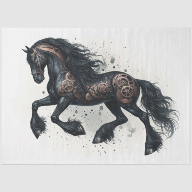 Steampunk Friesian Horse watercolor Decoupage  Tissue Paper (Front)