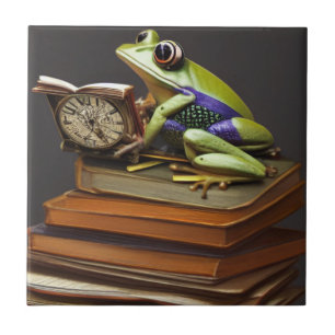Steampunk frog and clock Ceramic Tile