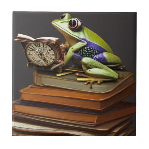 Steampunk frog and clock Ceramic Tile