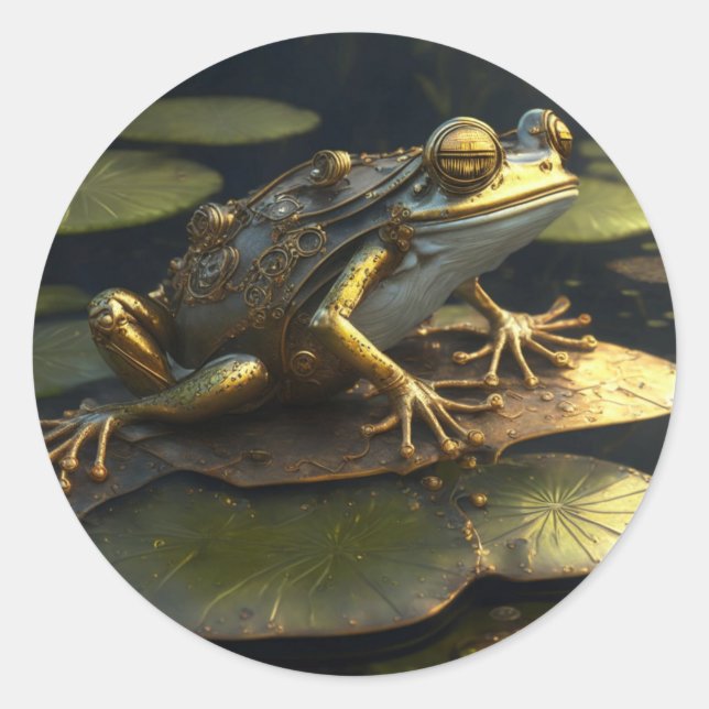 Steampunk Frog | Gothic Art Classic Round Sticker (Front)
