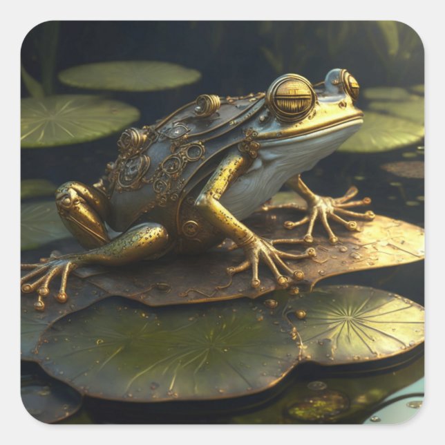 Steampunk Frog | Gothic Art Square Sticker (Front)