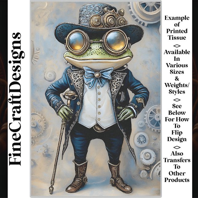 Steampunk Frog In Best Blue Clothes R6F Decoupage Tissue Paper (Creator Uploaded)