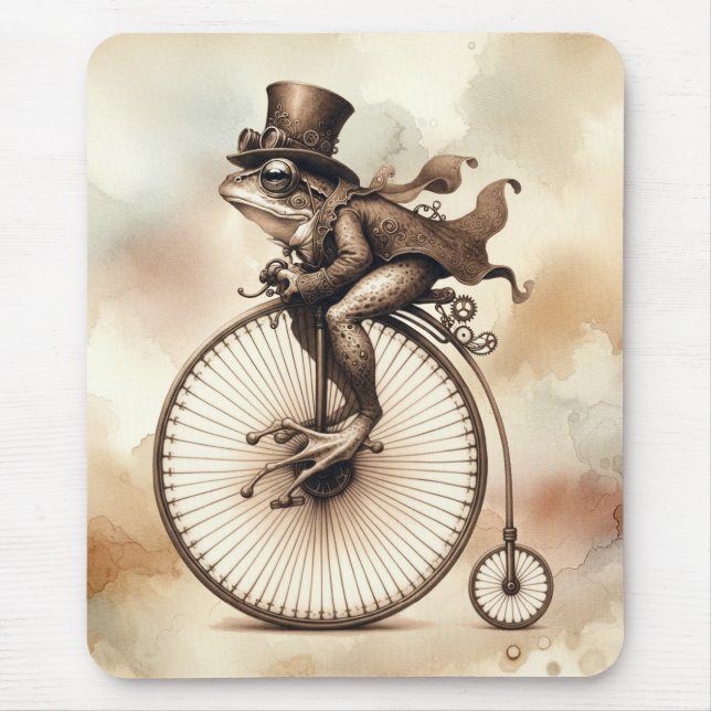 Steampunk Frog Riding a Penny-farthing Bike Mouse Pad (Front)