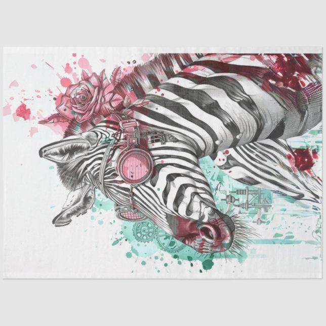 Steampunk Fun Black Pink Zebra Decoupage  Tissue Paper (Front)