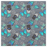 Steampunk Funky Gothic Gray and Blue Patterned Fabric