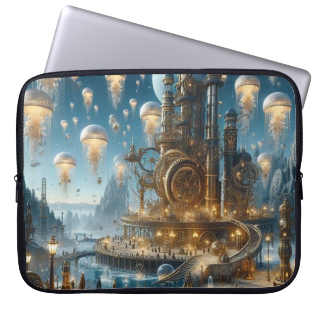 Steampunk Futuristic Ancient City with Jellyfish  Laptop Sleeve (Front)