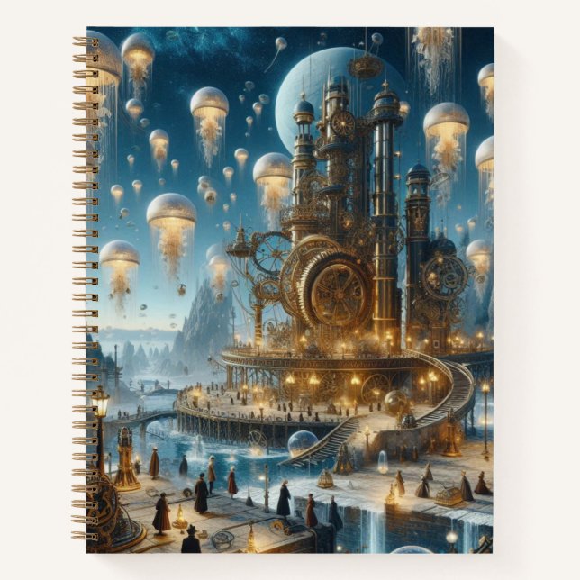 Steampunk Futuristic Ancient City with Jellyfish  Notebook (Front)
