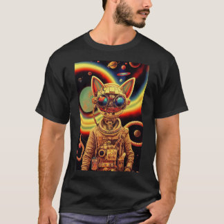 Steampunk futuristic scifi cat robot vintage retro T-Shirt