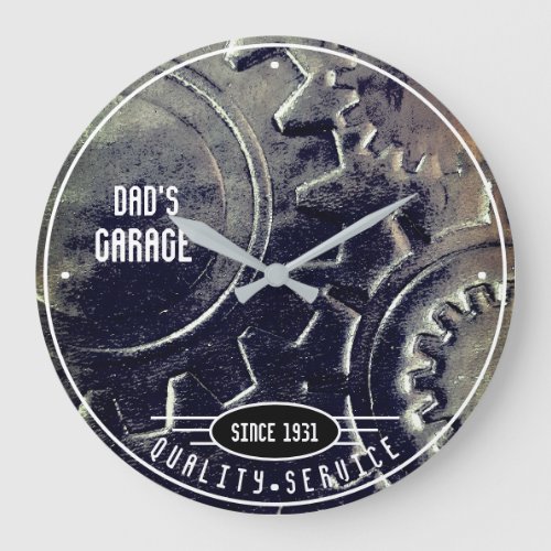 Steampunk Garage Gears Cogs Vintage 1800s Black Large Clock