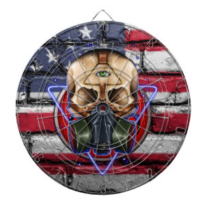 Steampunk Gasmask Skull Biohazard American Flag Dartboard With Darts